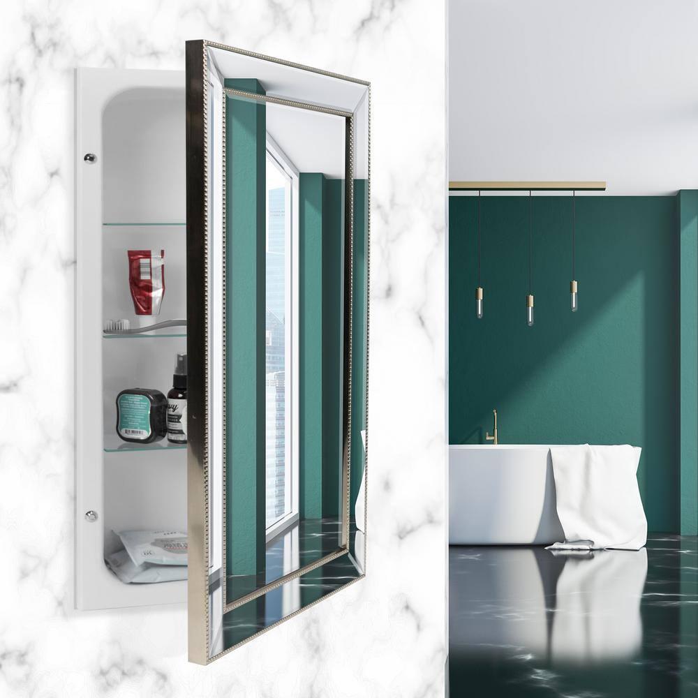 16" x 26" Metro Beaded Recessed Medicine Cabinet - Head West: Wall Mount, Polystyrene Frame, 3 Shelves