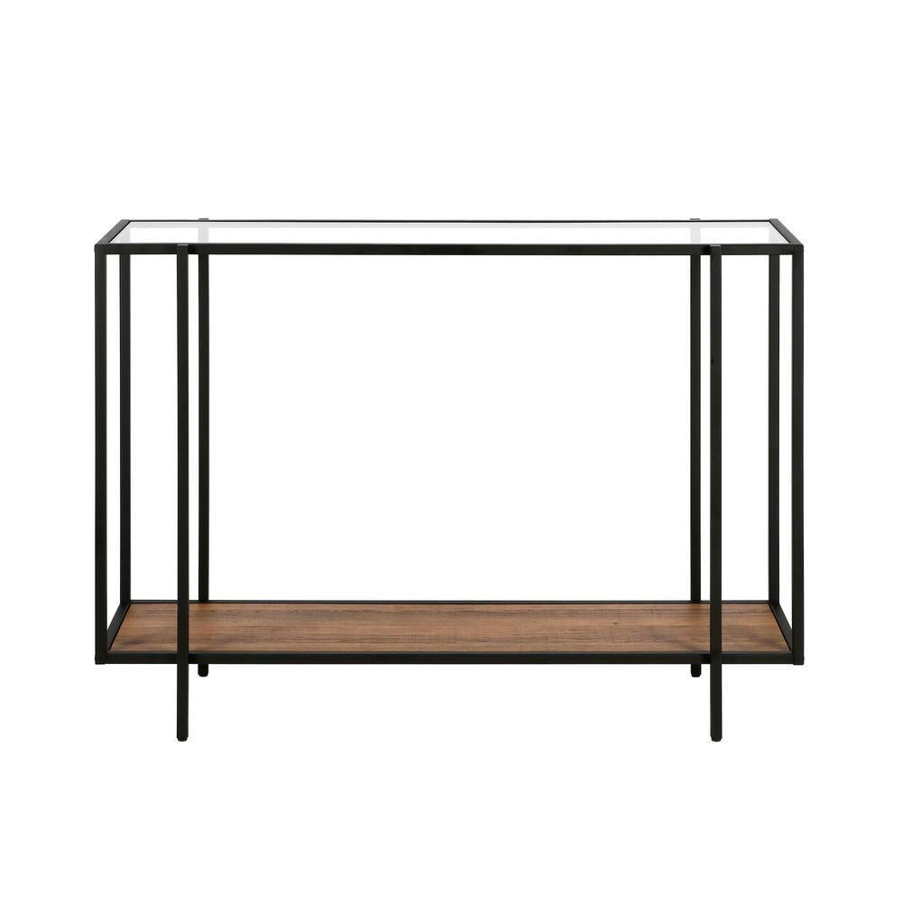 Evelyn&Zoe Vireo 42" Wide Rectangular Console Table with MDF Shelf, Blackened Bronze/Rustic Oak