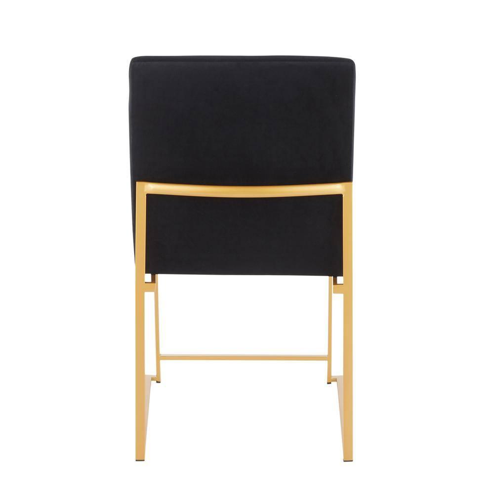 Set of 2 High Back Fuji Contemporary Dining Chairs Gold/Black Velvet - LumiSource: Upholstered, Metal Legs, Chrome-Plated Finish