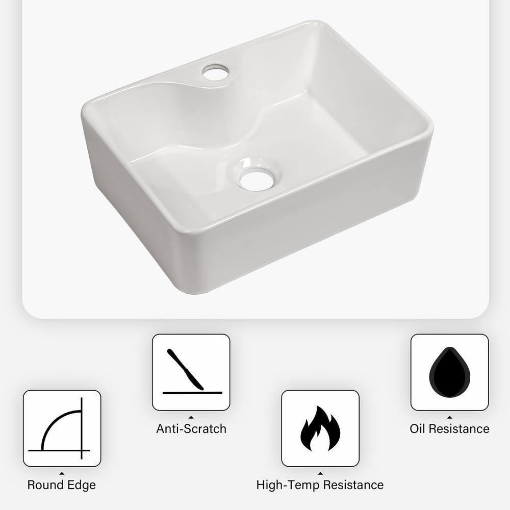 16" x 12" Bathroom Vessel Sink Rectangular Above Counter White Ceramic Vessel Sink with Faucet Hole