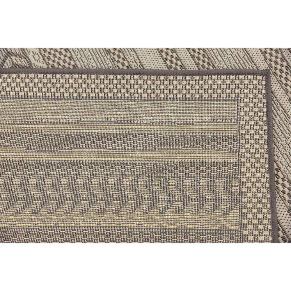 Unique Loom Outdoor Border Collection Area Rug - Lines (6' 1" Square Gray/Silver)