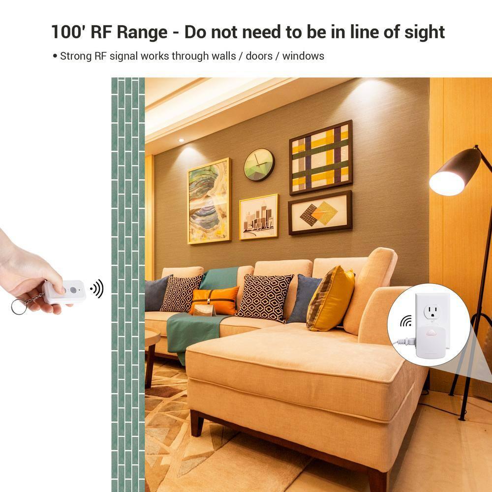 DEWENWILS Indoor Remote Control Outlet, Wireless Electrical Outlet Switch, 100 FT Range,  Compact Side Plug, ETL Listed, White