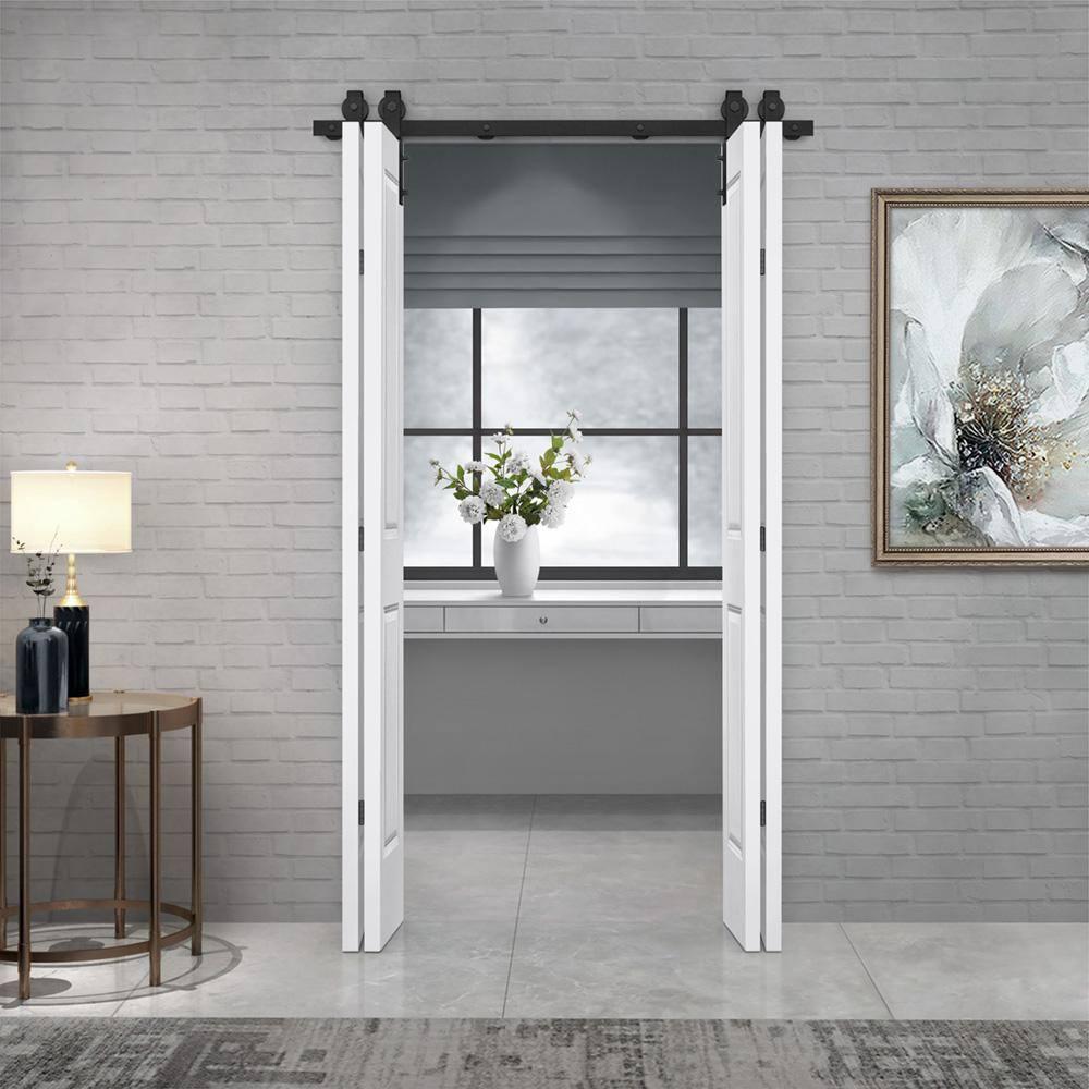 CALHOME 60-in x 80-in Primed Primed Mirror/Panel MDF Hollow core Double bifold Barn Door (Hardware Included)