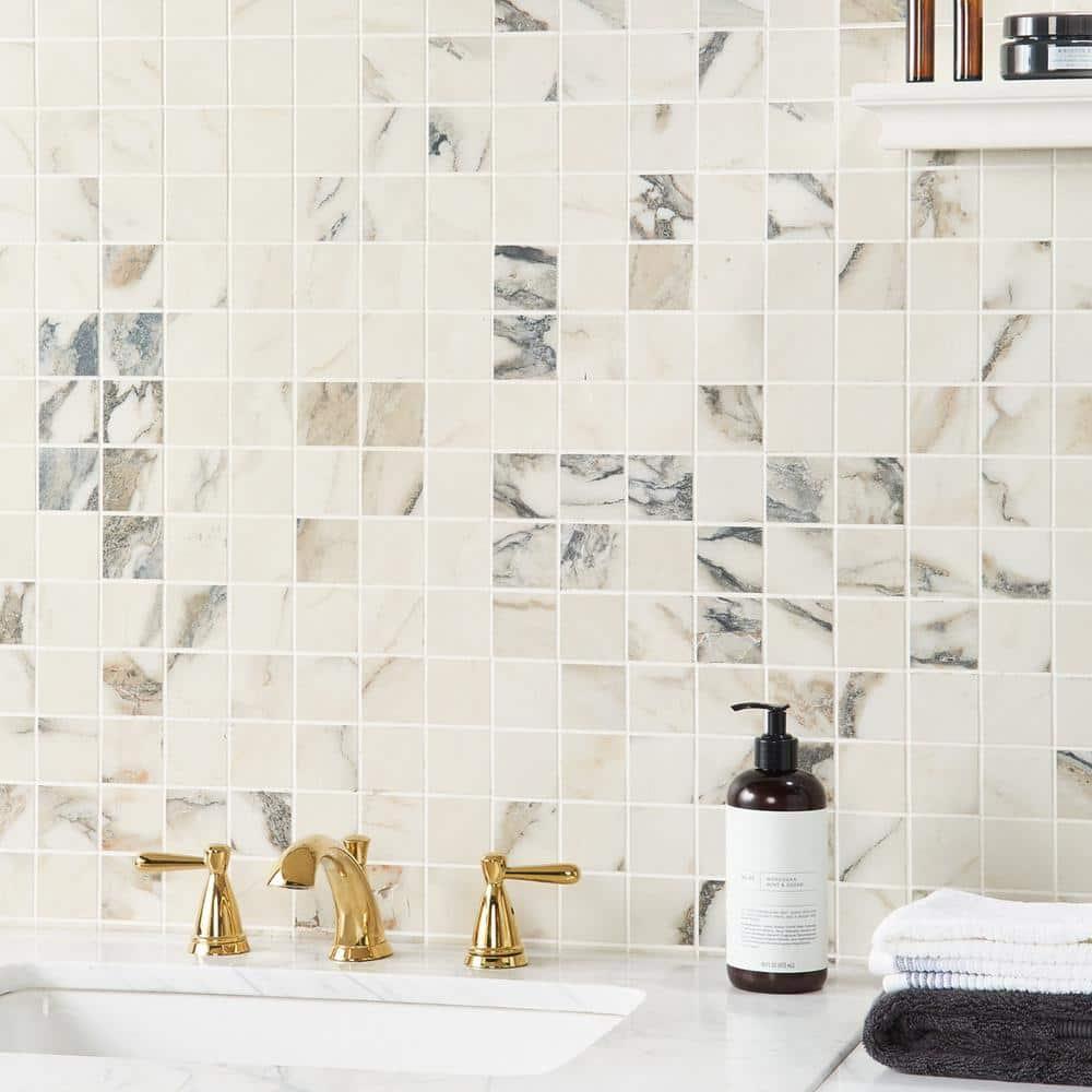 Saroshi Calacatta Rustico 11.81 in. x 11.81 in. Matte Porcelain Floor and Wall Mosaic Tile (0.96 sq. ft./Each)