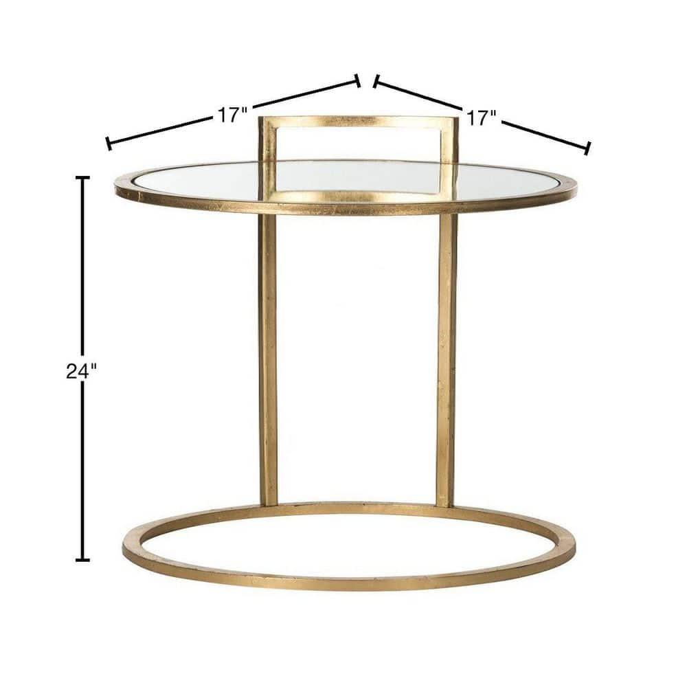 Calvin Round Gold Leaf End Table - Gold/Mirror - Safavieh.