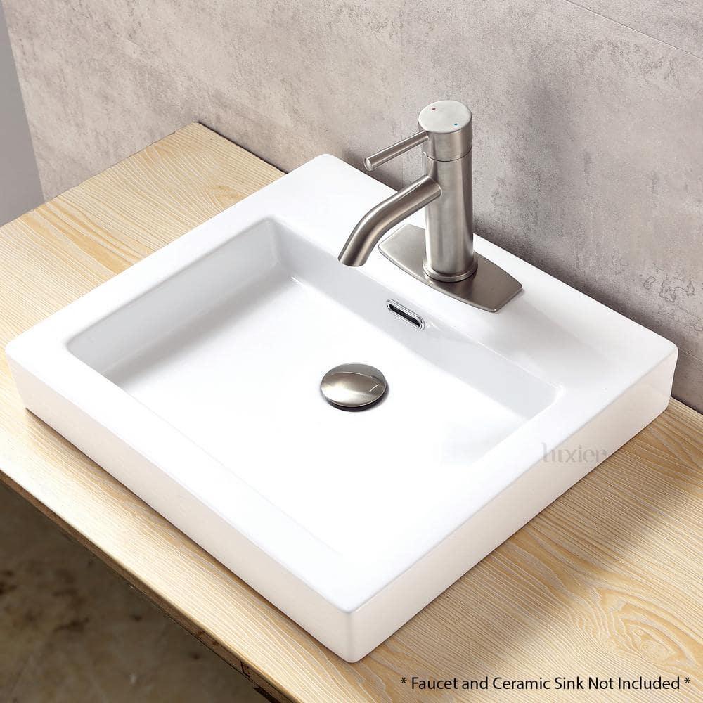 BWE 6.3 Inch Sink Hole Cover Bathroom Vessel Vanity Sink Faucet Rectangle Cover Deck Plate for 1 Or 3 Hole Escutcheon Brushed Nickel