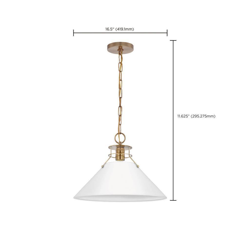 Outpost Large Matte White & Burnished Brass Cone Pendant Light