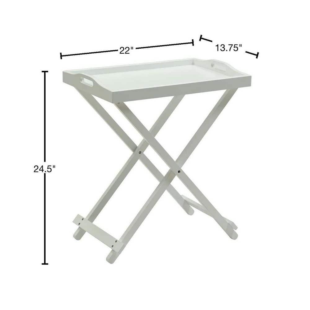 Designs2Go Folding Tray Table in White Solid Wood Finish with Handles