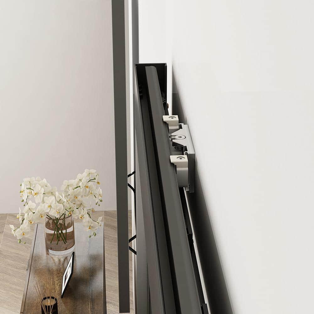 40 in. x 84 in. Full Lite Frost Glass Steel Frame Sliding Door with Hardware Kit Hidden Track System