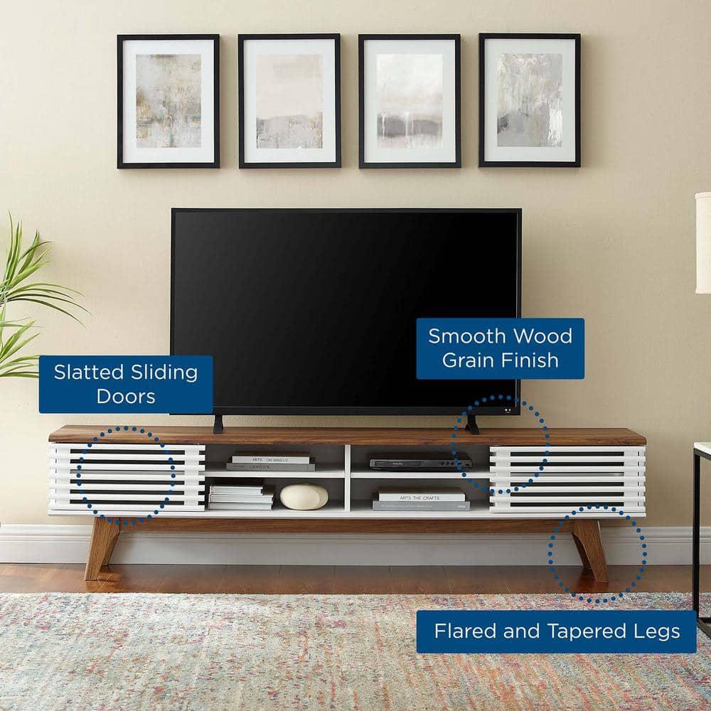 Render Entertainment Center TV Stand for TVs up to 78" Walnut/White - Modway: Mid-Century Design, Media Storage, Cable Management