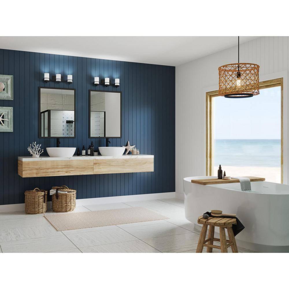 Progress Lighting Reiss 3-Light Vanity Light, Matte Black, White Glass Shade