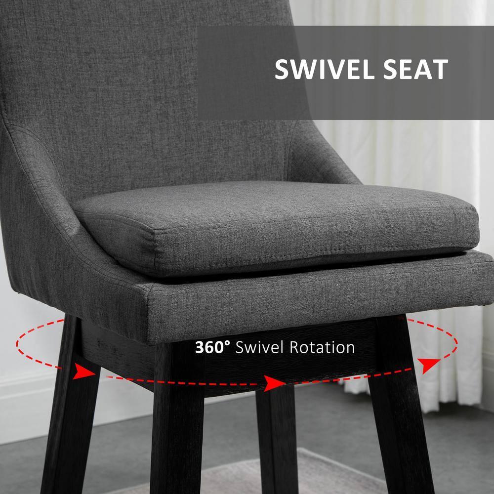 HOMCOM 28" Set of 2 Swivel Bar Height Bar Stools, Armless Upholstered Barstools Chairs with Soft Padding Cushion and Wood Legs