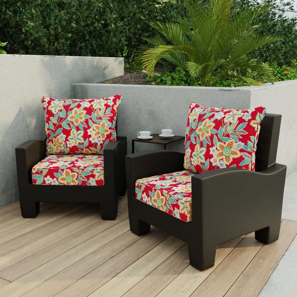 Jordan Manufacturing 46.5" x 24" Leathra Red Floral Rectangular Outdoor Deep Seat Chair Cushion Set with Welt