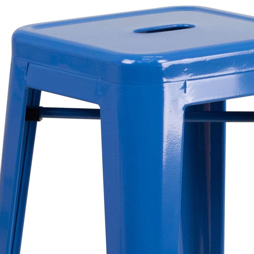Flash Furniture Commercial Grade 30" High Backless Blue Metal Indoor-Outdoor Barstool with Square Seat