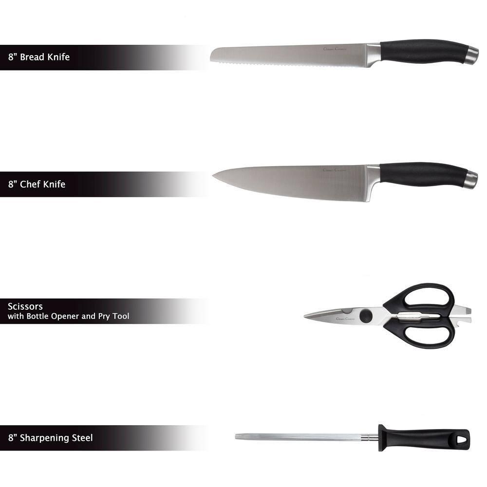 Classic Cuisine Professional 15-Piece Knife Set with Block - Stainless-Steel Cutlery with Chef, Bread, Santoku, Filet, Paring, and Steak Knives