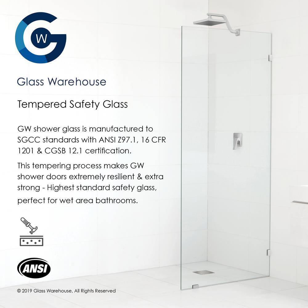 Glass Warehouse Illume 53 in. x 37 in. x 78 in. 90-degree Fully Frameless Wall Hinged Glass Shower Enclosure 90-WH-53-37-BN