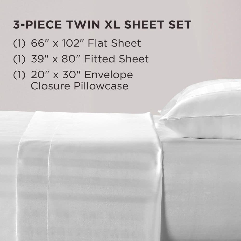 Brilliant White Satin Damask Twin XL Microfiber Sheet Set