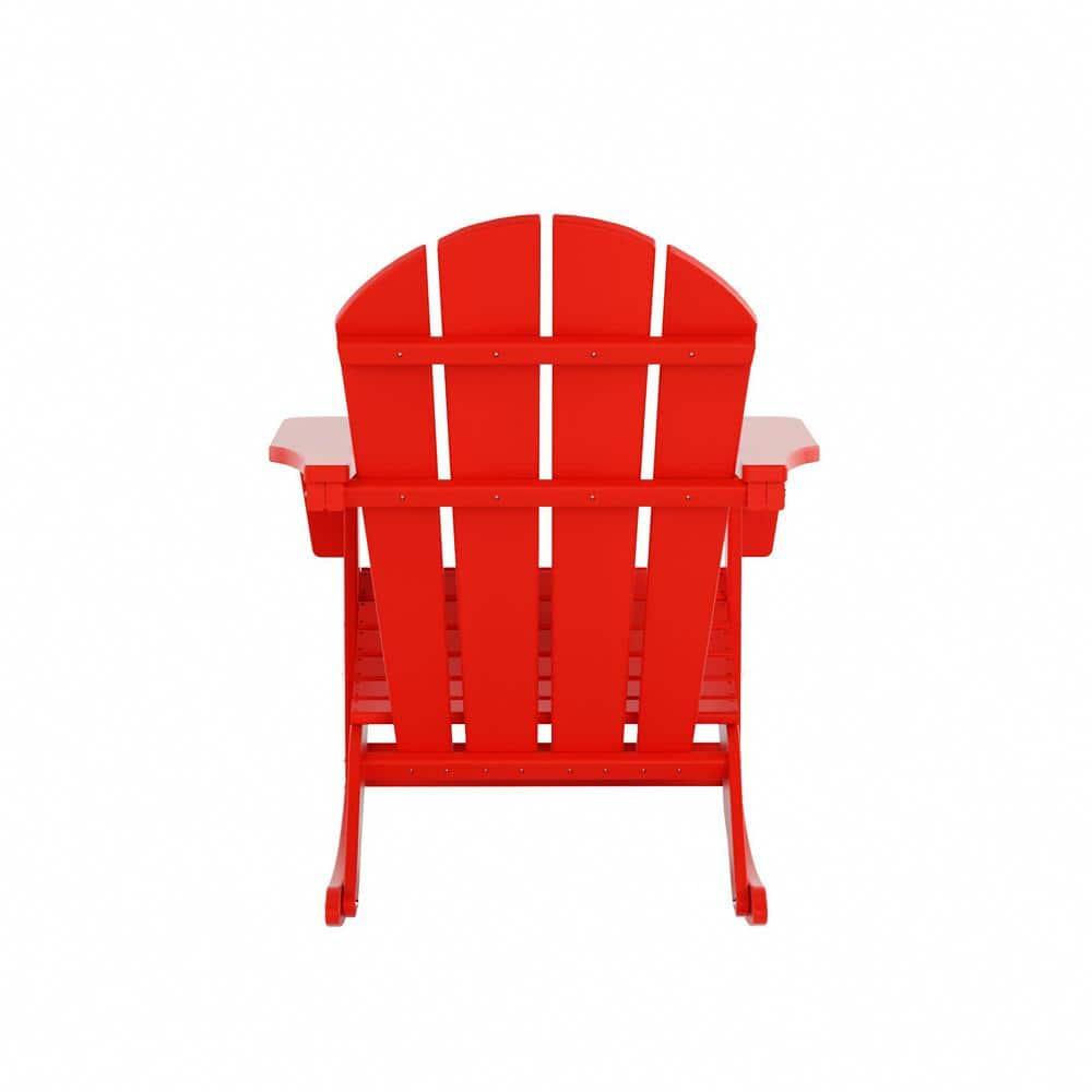 JUSTLET Plastic Adirondack Rocking Chair,HDPE All-Weather Outdoor Rocking Adirondack Chair for Porch, Patio, Balcony,Red