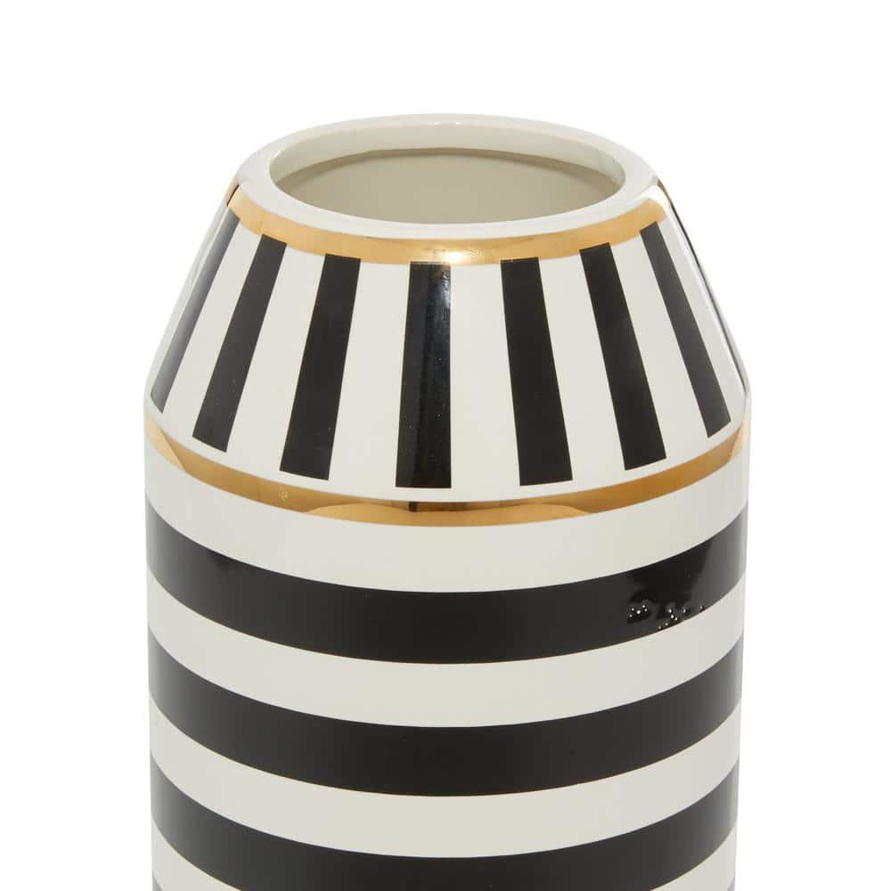 DecMode 13" Striped Black Ceramic Vase with Gold Accents