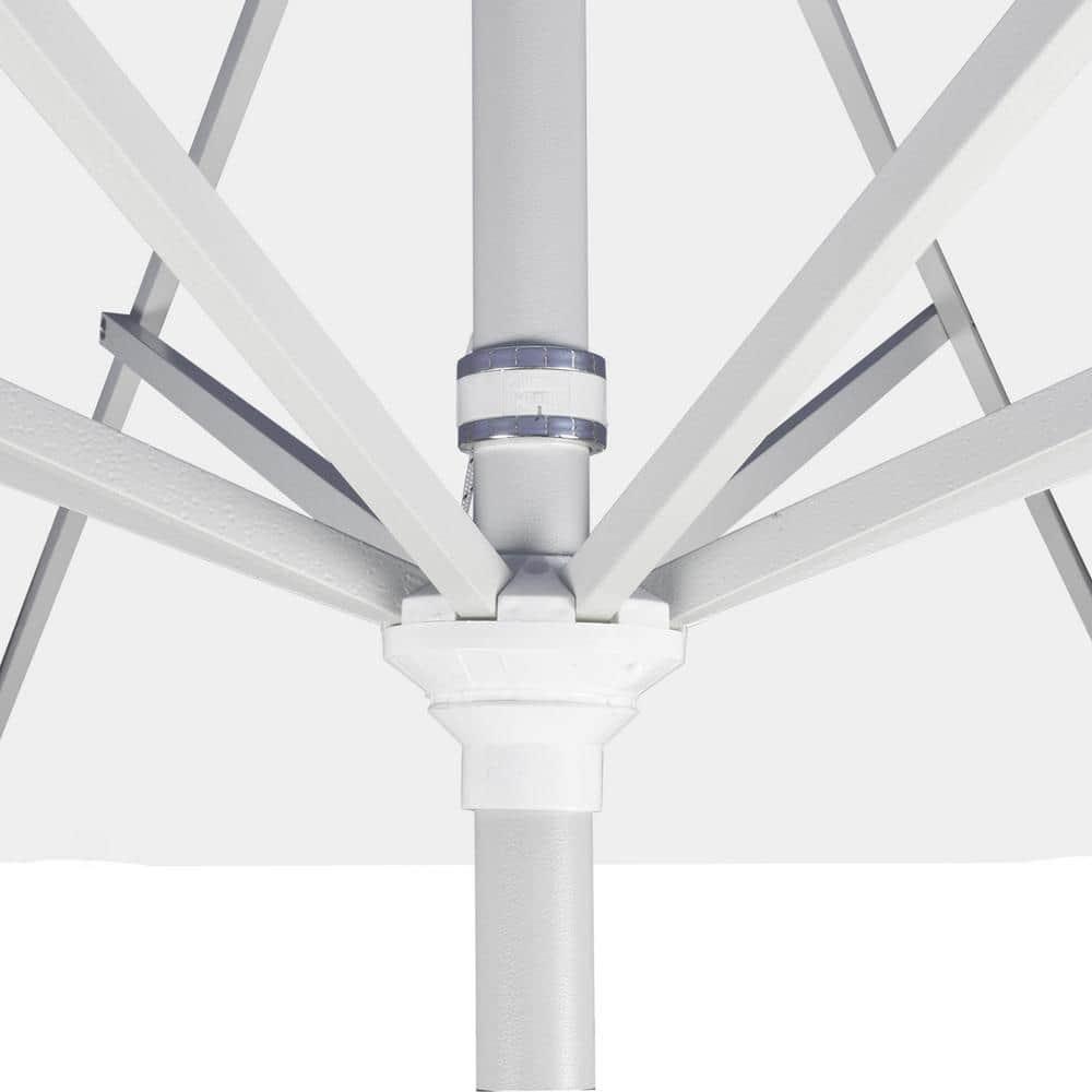 California Umbrella 9' Round Aluminum Patio Umbrella, Crank Lift, Collar Tilt, White Pole, Natural
