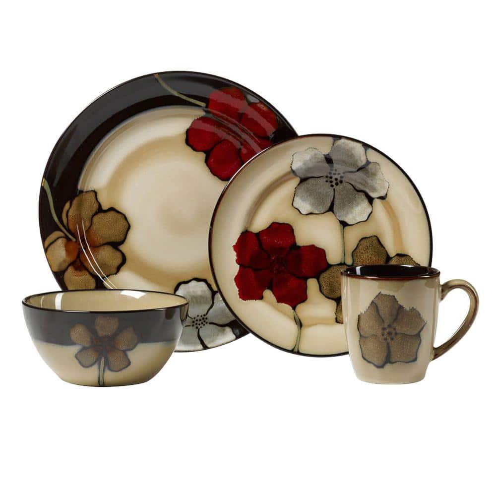 Pfaltzgraff Everyday Pfaltzgraff Everyday Painted Poppies 16-Piece Stoneware Dinnerware Set, Service for 4