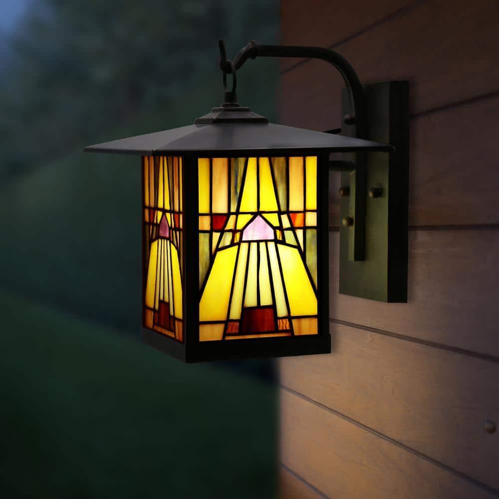 11.75" 1-Light Mona Mission Style Outdoor Wall Lantern Sconce Bronze - River of Goods: Stained Glass, ETL Listed, Weather-Resistant