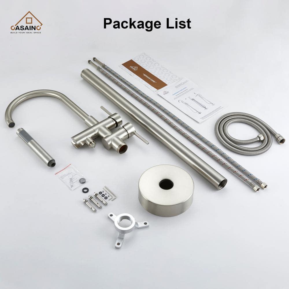 Double Handle Floor Mounted Freestanding Tub Filler With Handshower