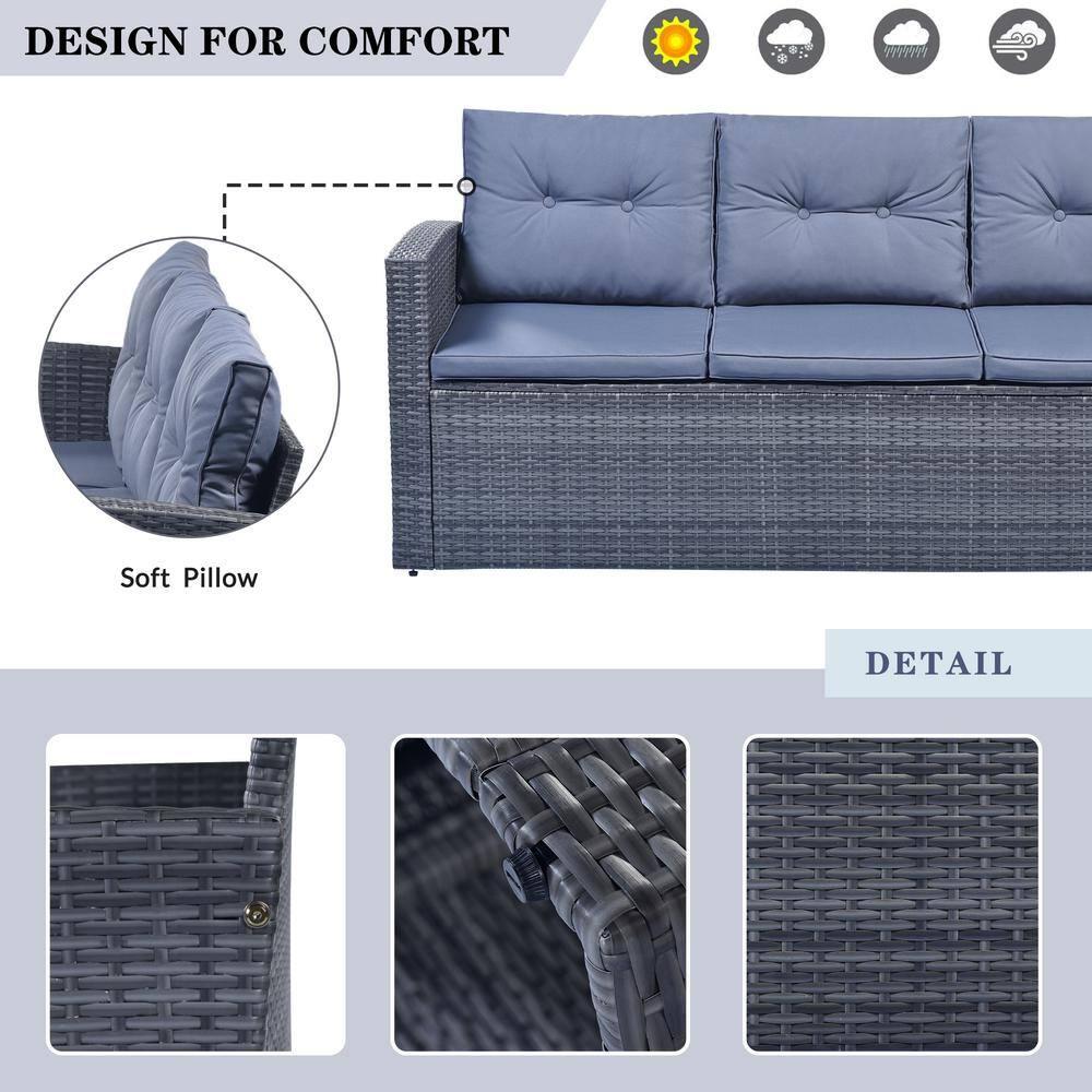 Outdoor Sectional Sofa Set, Patio Outdoor Furniture Wicker with Powder Coated Steel and Cushions for Pool Backyard Lawn, Gray