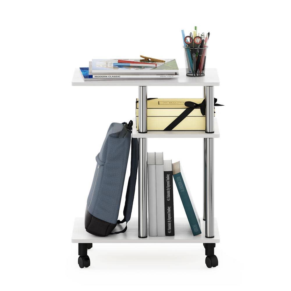 Furinno Turn-N-Tube U Shape Sofa Side Table with Casters, White Oak, Stainless Steel Tubes