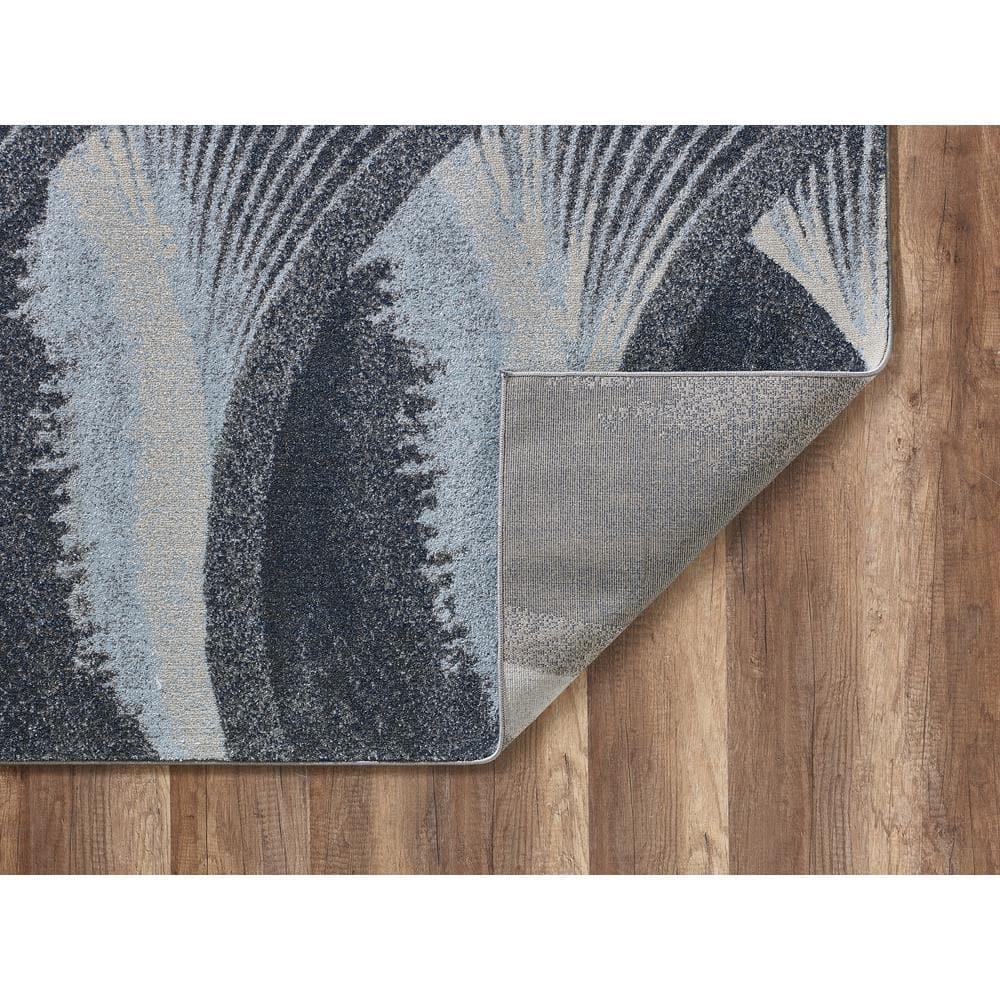 Large Gray and Blue Stain-Resistant Synthetic Area Rug