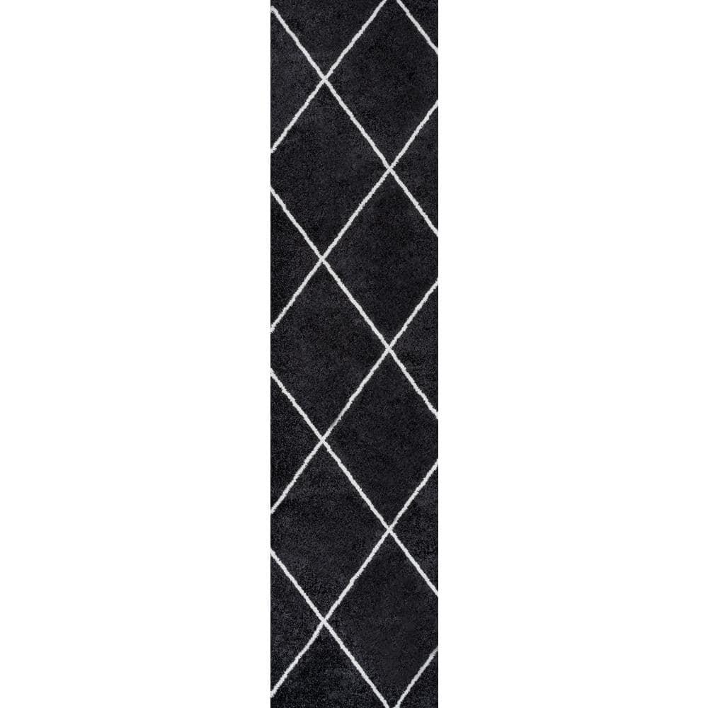 2'x10' Cole Minimalist Diamond Trellis Runner Rug, Black/White - JONATHAN Y