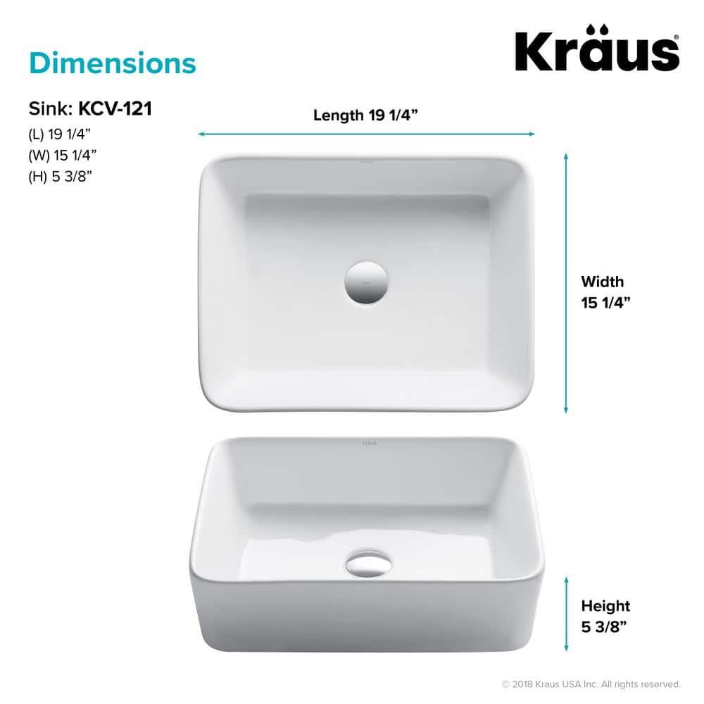 Kraus KCV-121 Thin ceramics Rectangular Vessel Bathroom Sink