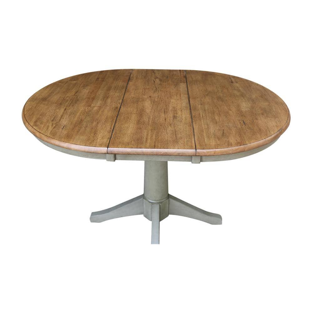 International Concepts 36" Round Top Pedestal Table With 12" Leaf - Dining Height - Distressed Hickory/Stone