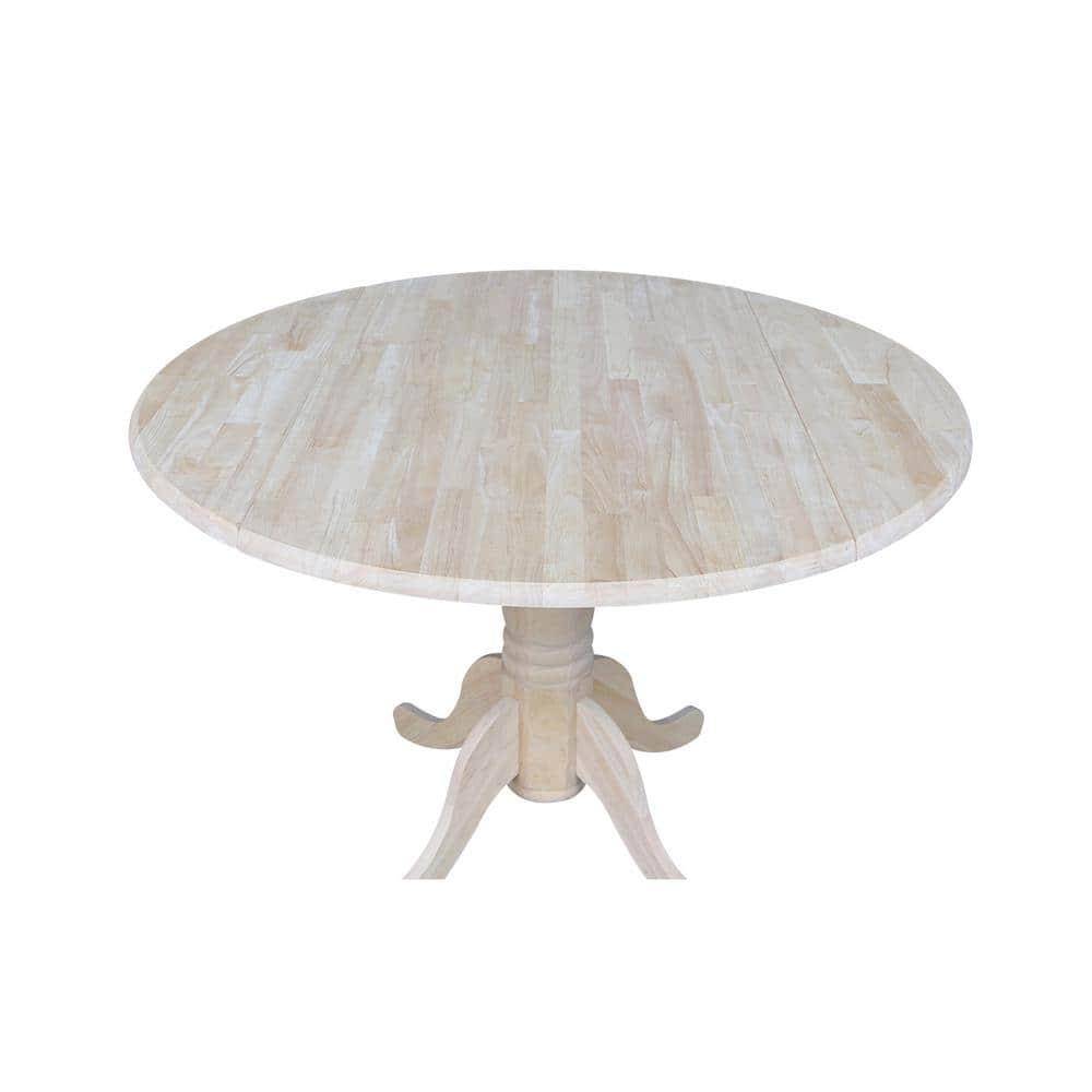 42" Mason Round Dual Dining Table Unfinished - International Concepts: Parawood, Drop Leaves