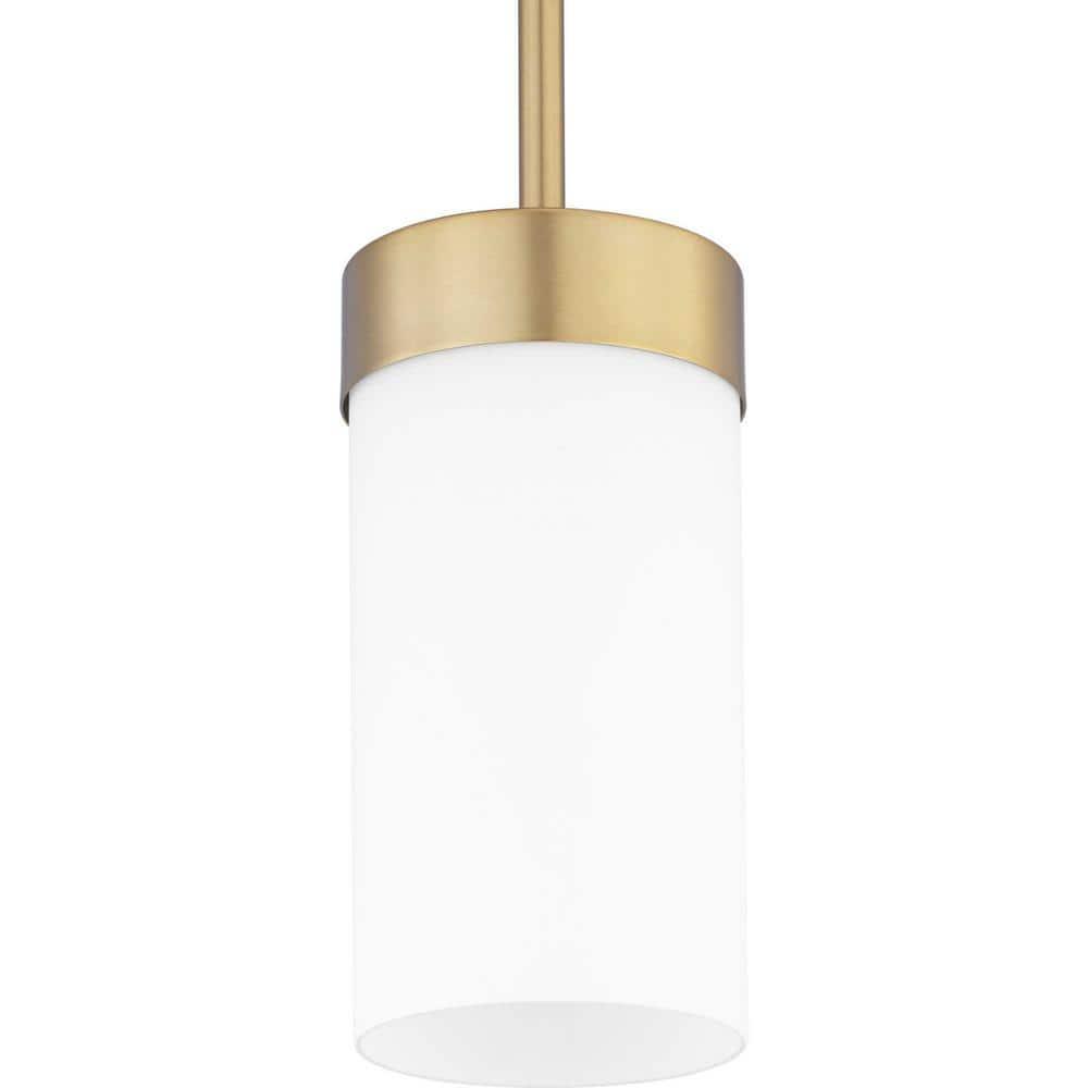 Progress Lighting Elevate 1-Light Mini Pendant, Steel, Brushed Bronze, Etched White Glass Shade