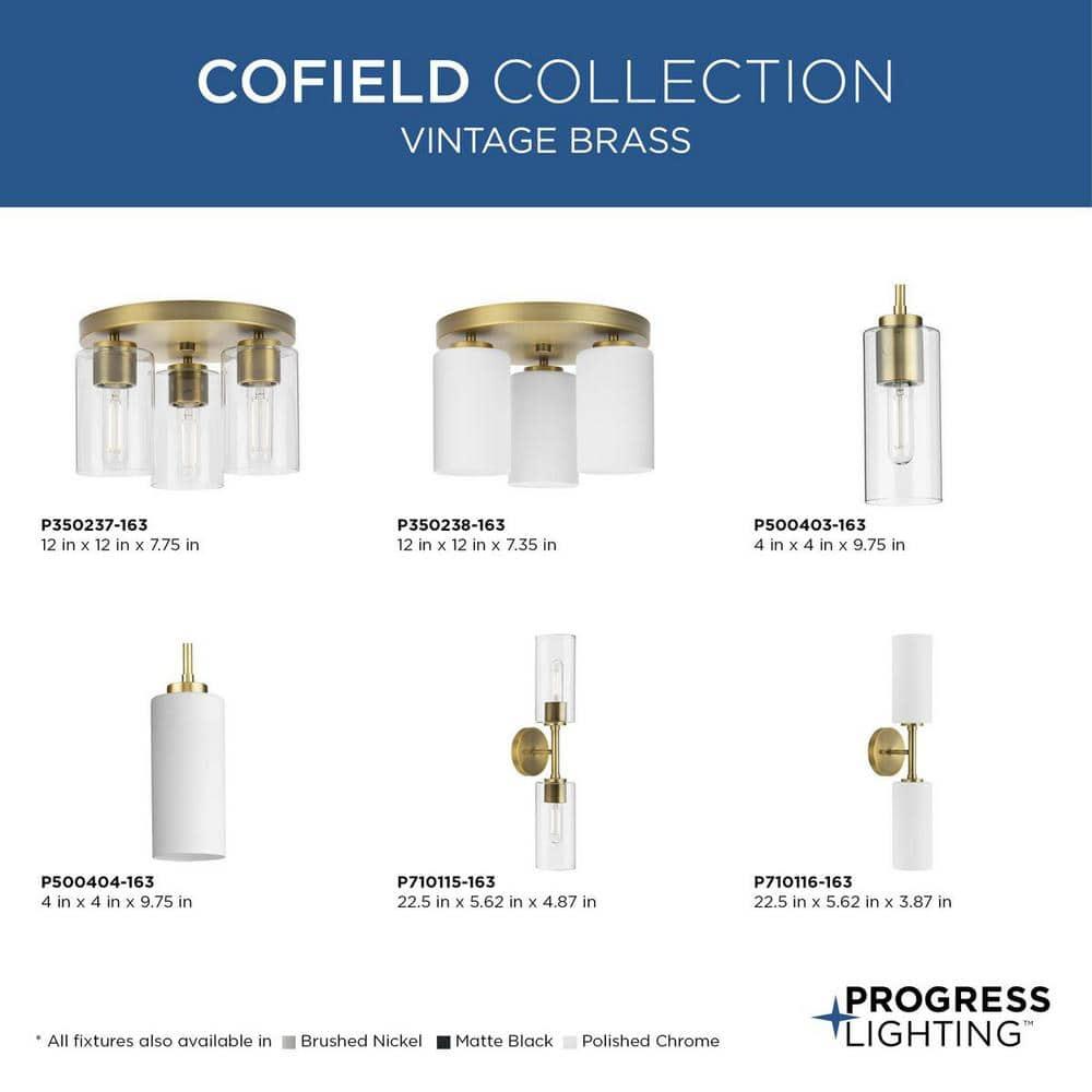 Progress Lighting Cofield 1-Light Pendant, Vintage Brass, Glass Shade
