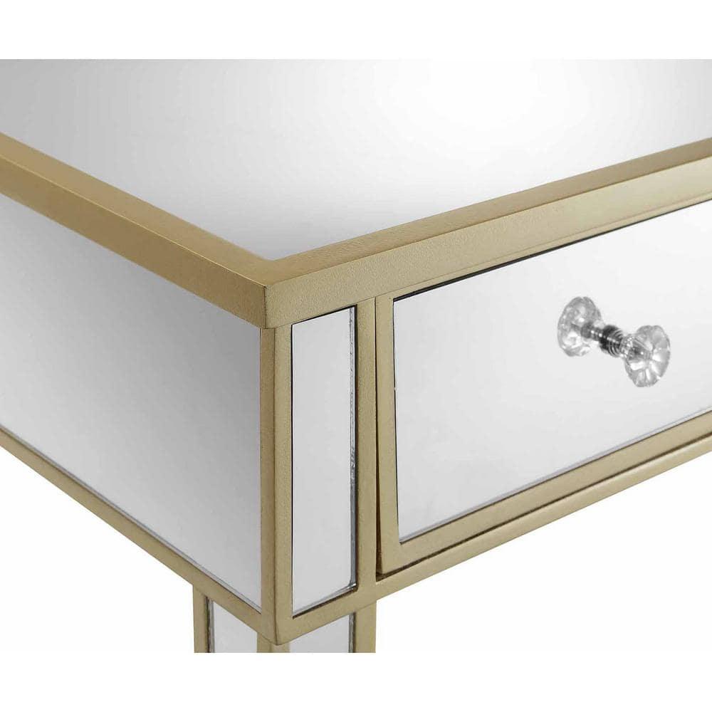 Convenience Concepts Gold Coast Mirrored 2 Drawer Desk, Console, Vanity, Champagne/Mirror