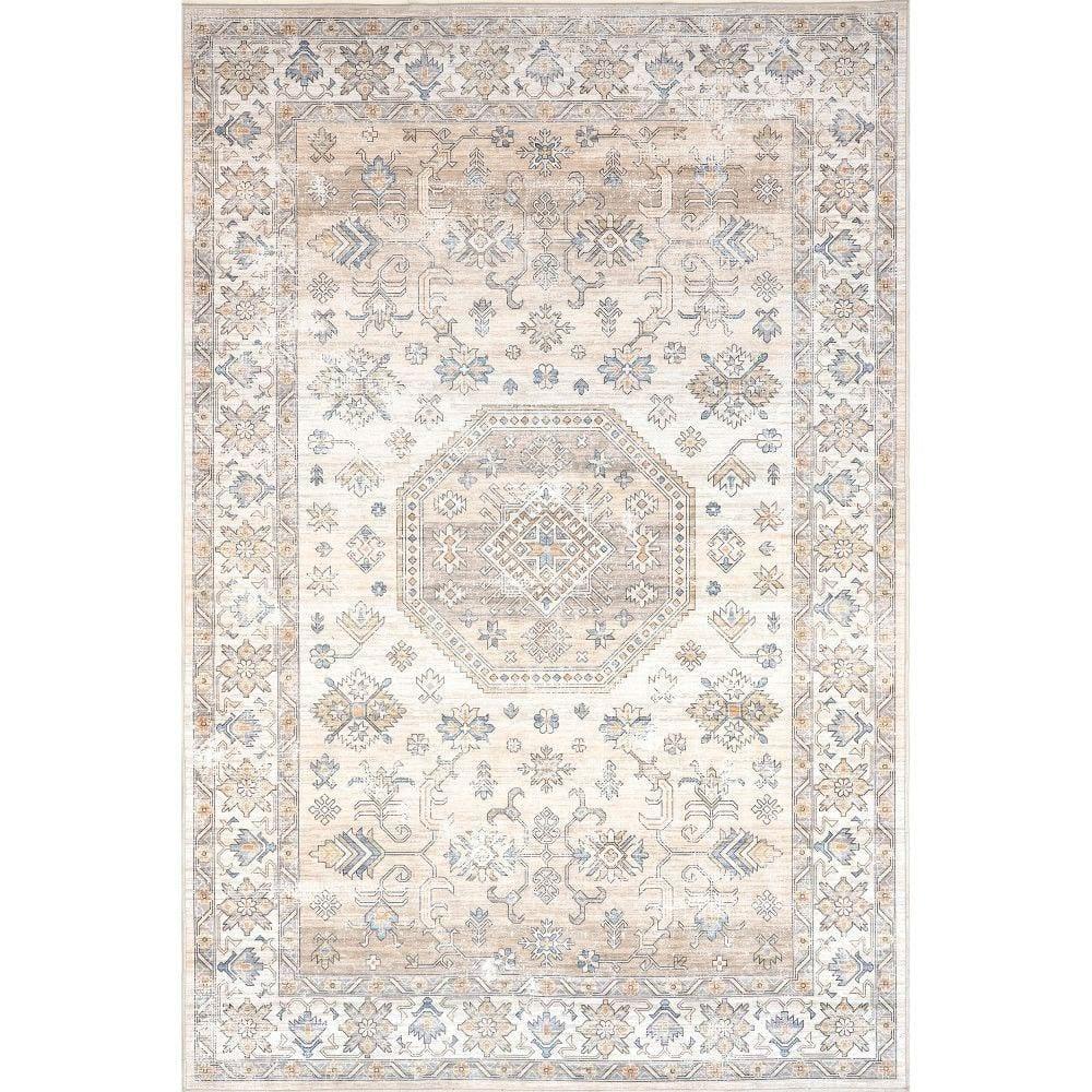 Nuloom Darby Medallion 2x3 Spill Proof Machine Washable Accent Indoor Area Rug for Living Room Bedroom Dining Room Entryway, Beige/Ivory
