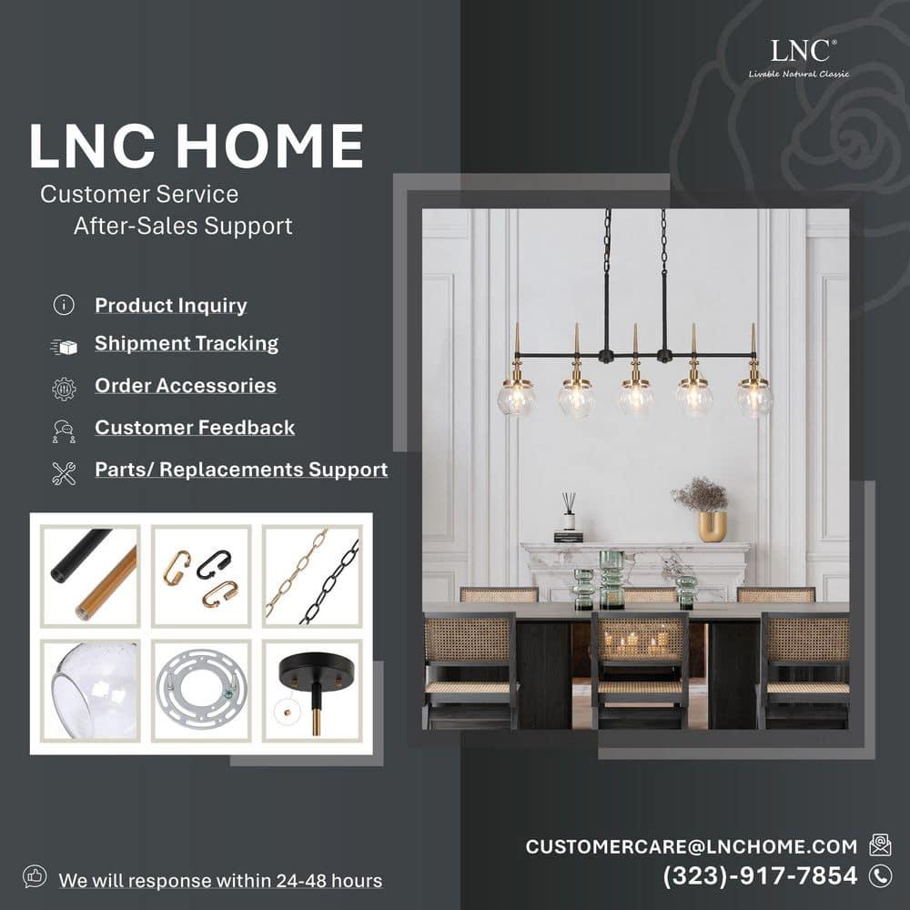 LNC Capensis 1-Light Matte Black and Polished Gold Clear Glass Globe LED Mini Indoor Kitchen Island Light: UL Listed, Adjustable Height