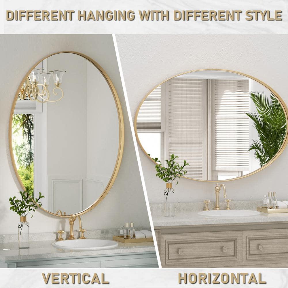 22"\u00d730" Gold Oval Mirror, Oval Bathroom Mirror for Wall, Vanity Mirror, Entryway, Living Room, Wall Mount Mirrors, Hangs Vertical or Horizontal