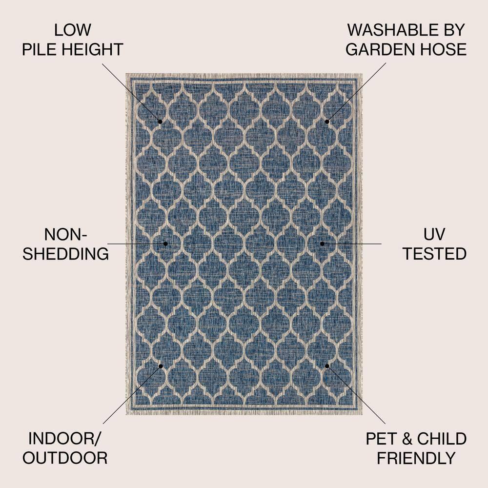 3'x5' Trebol Moroccan Trellis Textured Weave Indoor/Outdoor Area Rug, Navy/Gray - JONATHAN Y