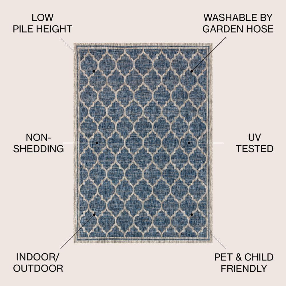 8'x10' Trebol Moroccan Trellis Textured Weave Indoor/Outdoor Area Rug, Navy/Gray - JONATHAN Y