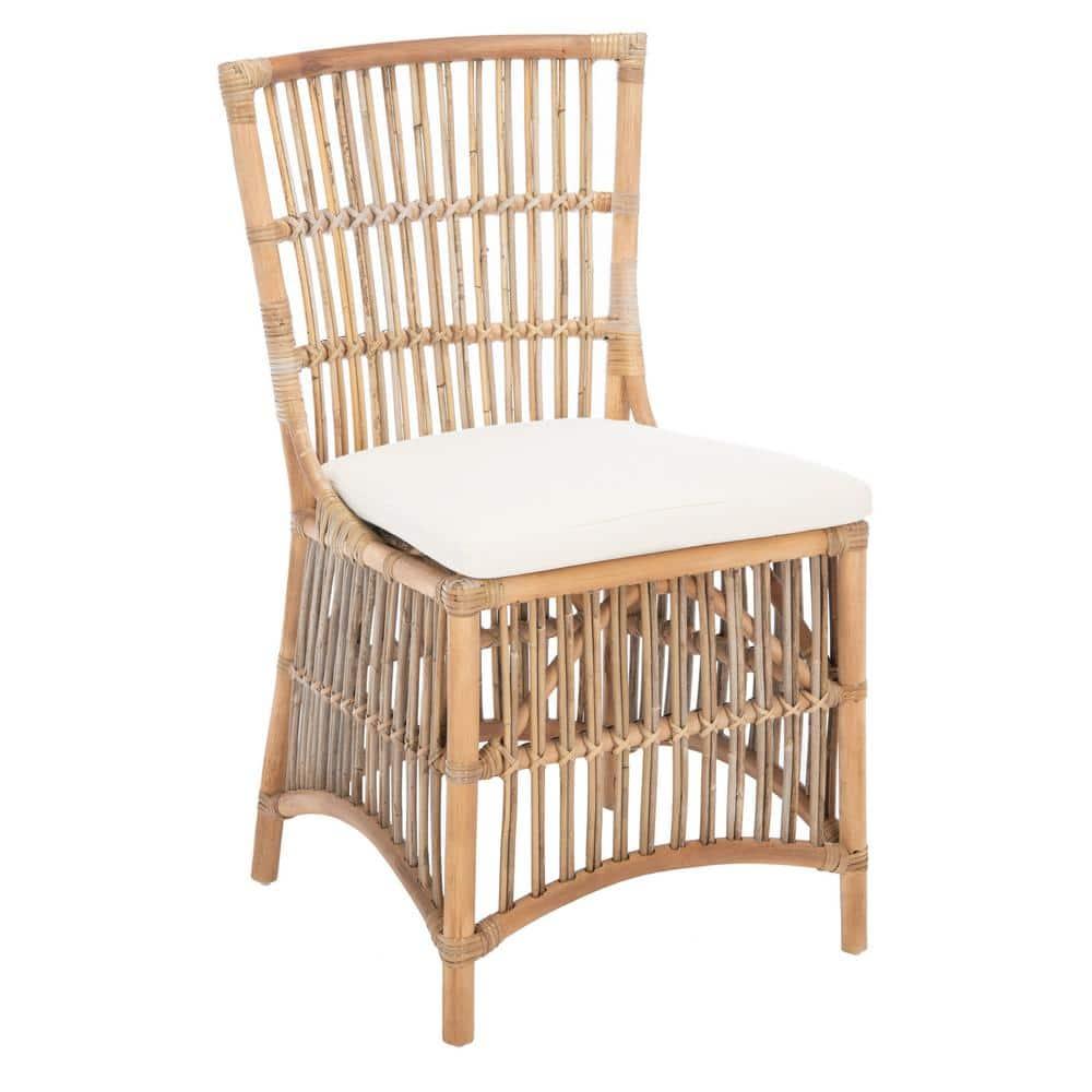 Erika Rattan Accent Chair W/ Cushion - ACH6511 - Set of 2 - White/Natural Unfinished - Safavieh