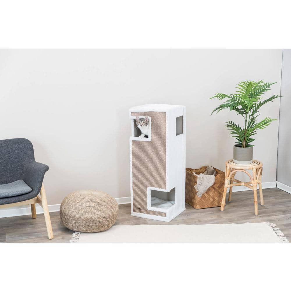 TRIXIE Gerardo Plush & Sisal 3-Story 39.4" Cat Condo Tower with Removable Cushions, Brown-White