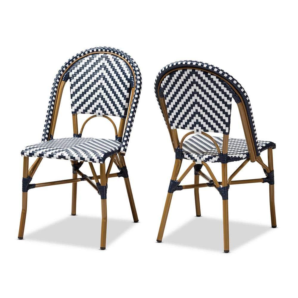 Set of 2 Celie Indoor and Outdoor Stackable Bistro Dining Chairs White/Blue - BaxtonStudio