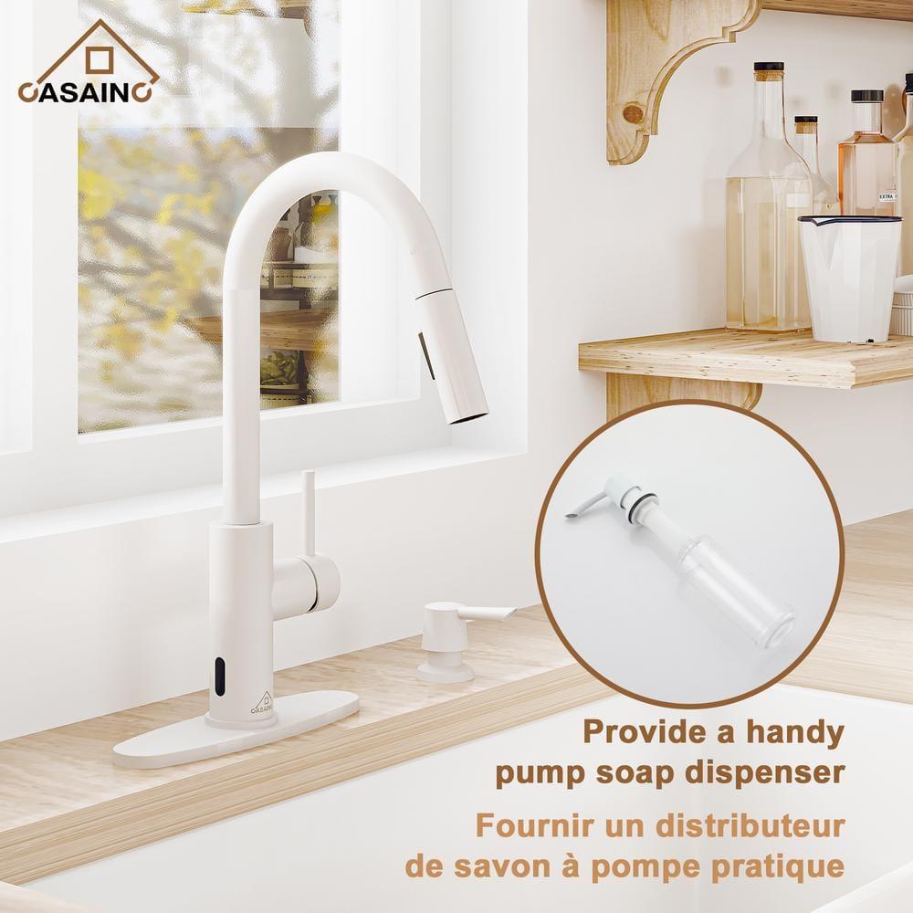 Willow Single-Handle Pull Down Sprayer Kitchen Faucet with Infrared Sensor, Soap Dispenser and Deck Plate