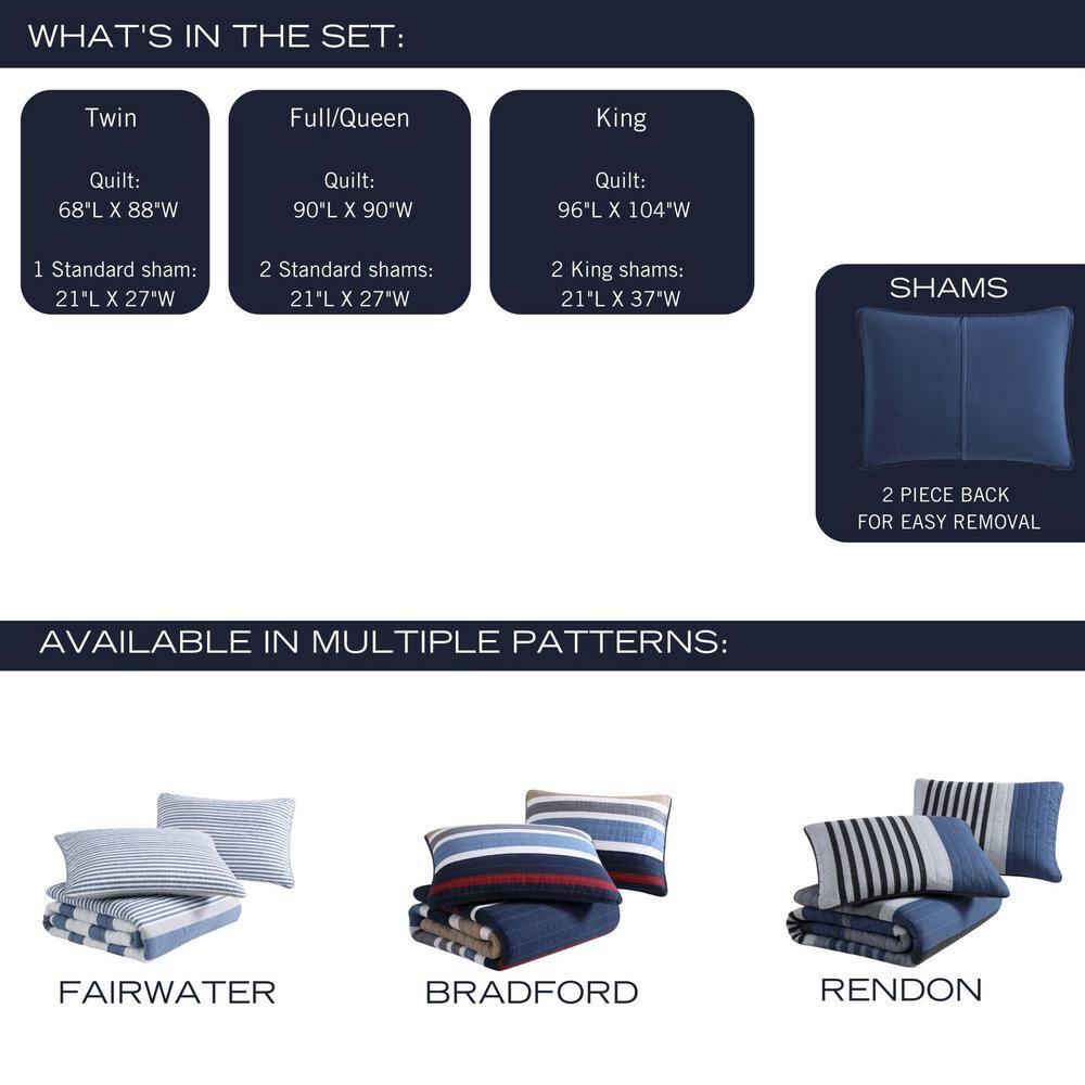 Nautica Fairwater Cotton Reversible Blue Quilt Set