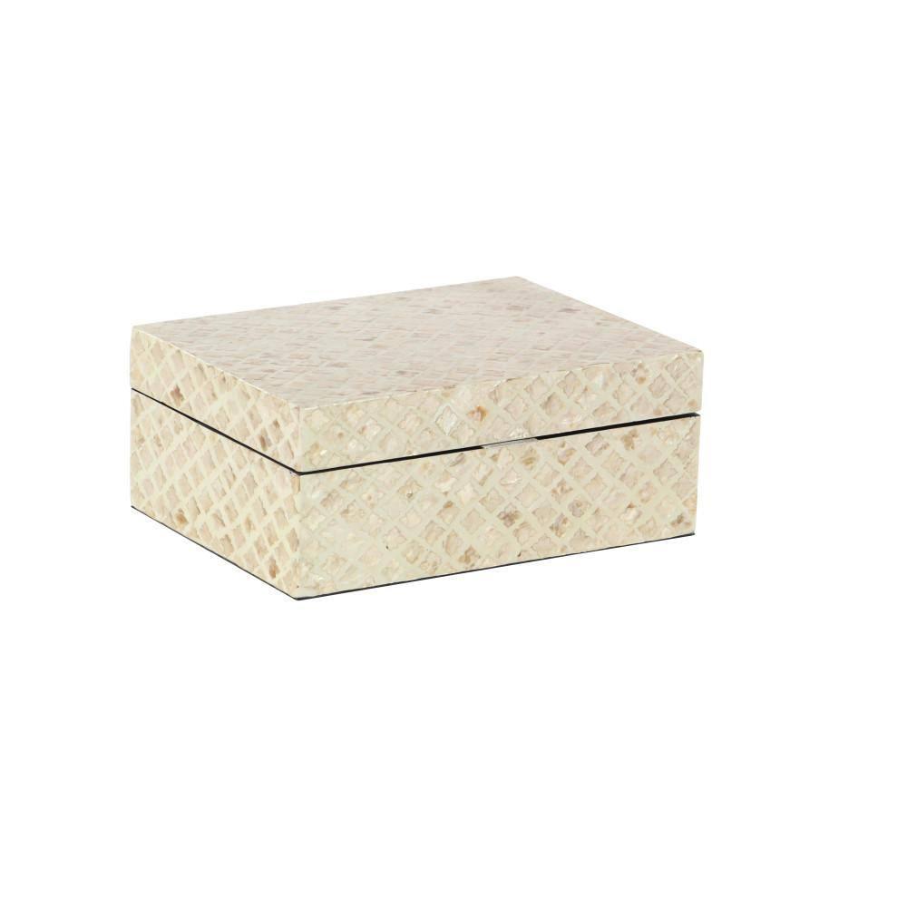 Set of 2 Shell Inlaid Wooden Boxes Natural - Olivia & May: Coastal Style Storage with Felt Stoppers