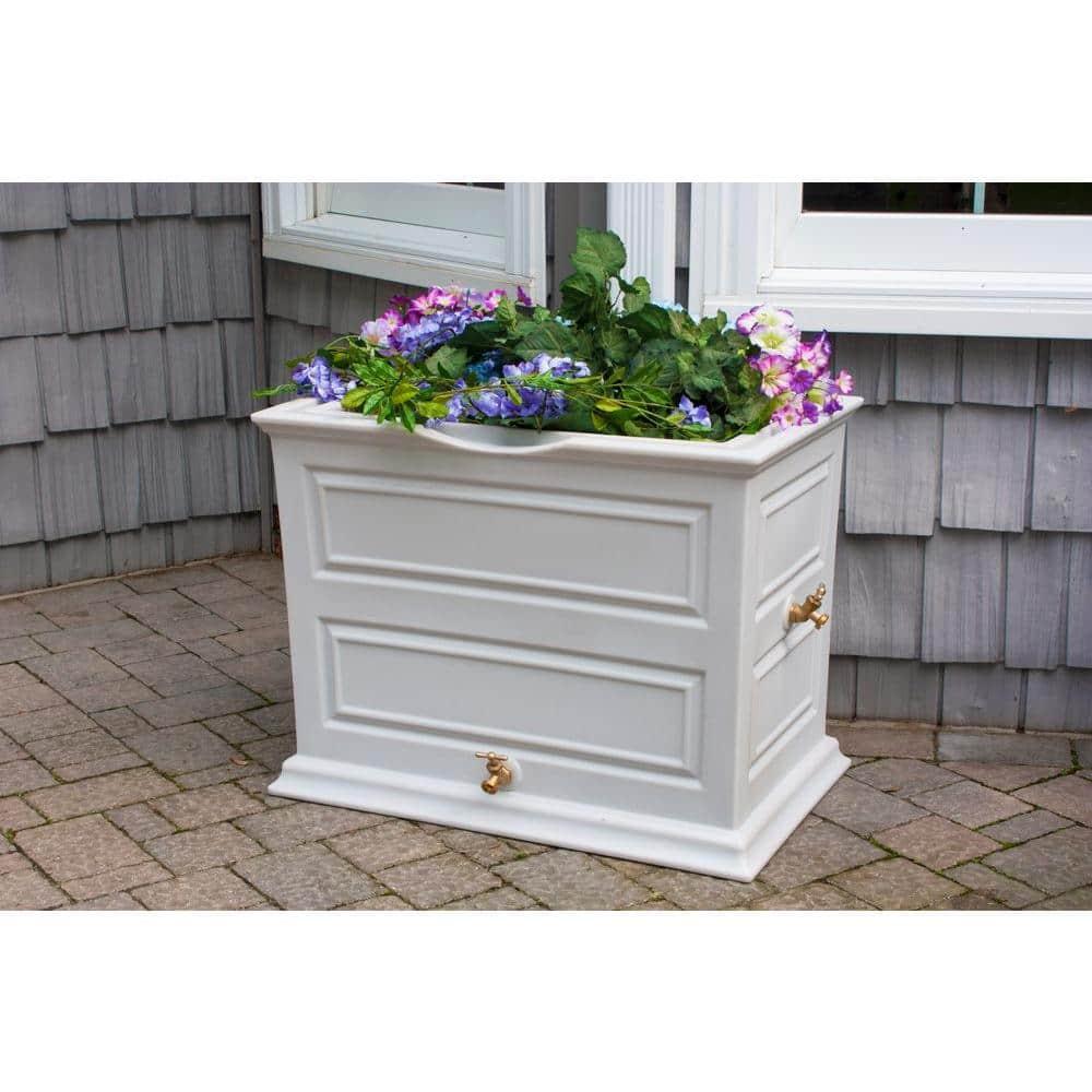 Good Ideas Savannah Colonial Style 42 Gallon Rain Saver Barrel with Self-Draining Garden Planter and Brass Spigots, Light Gray