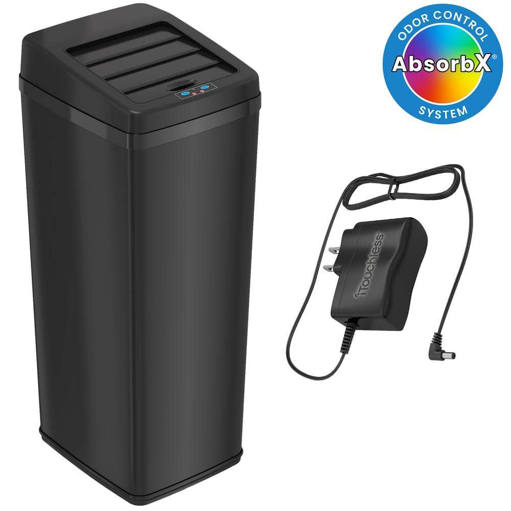 iTouchless Sliding Lid Sensor Kitchen Trash Can with AbsorbX Odor Filter 14 Gallon Black Stainless Steel